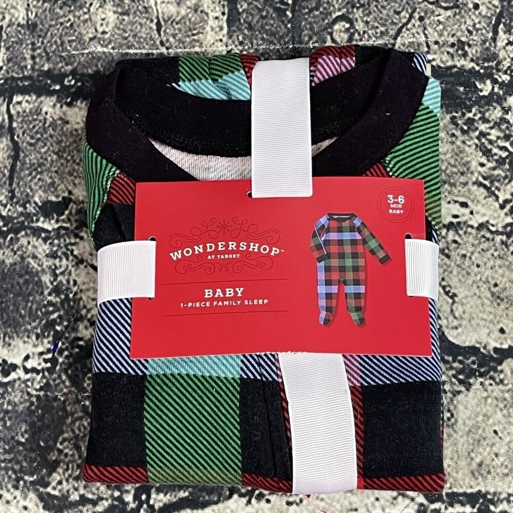 Wondershop Baby 3-6 Months 1 Piece Zip Family Sleep Black Red Green Plaid - Picture 1 of 8
